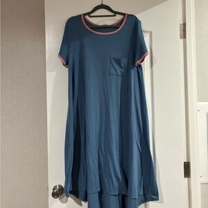 LuLaRoe Blue Maxi Dress with Pink Trim